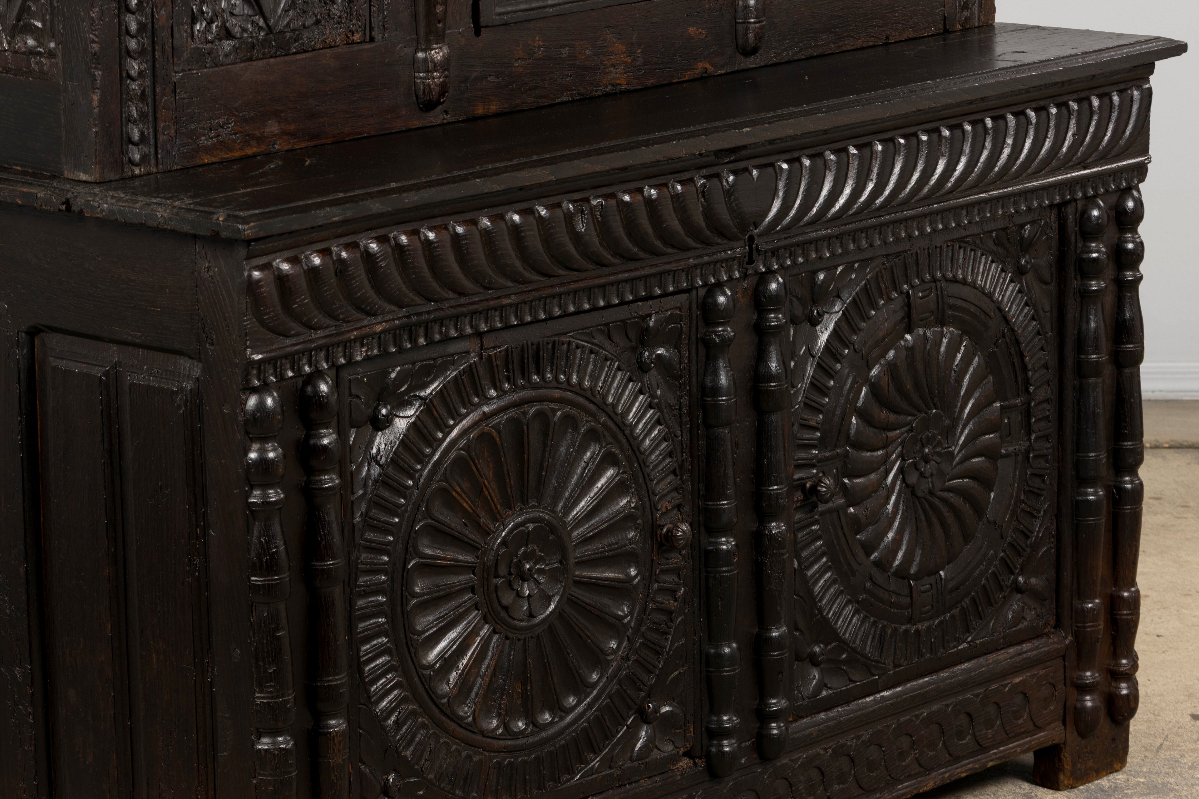 ON HOLD 18th Century French Renaissance Carved Oak Cupboard Buffet