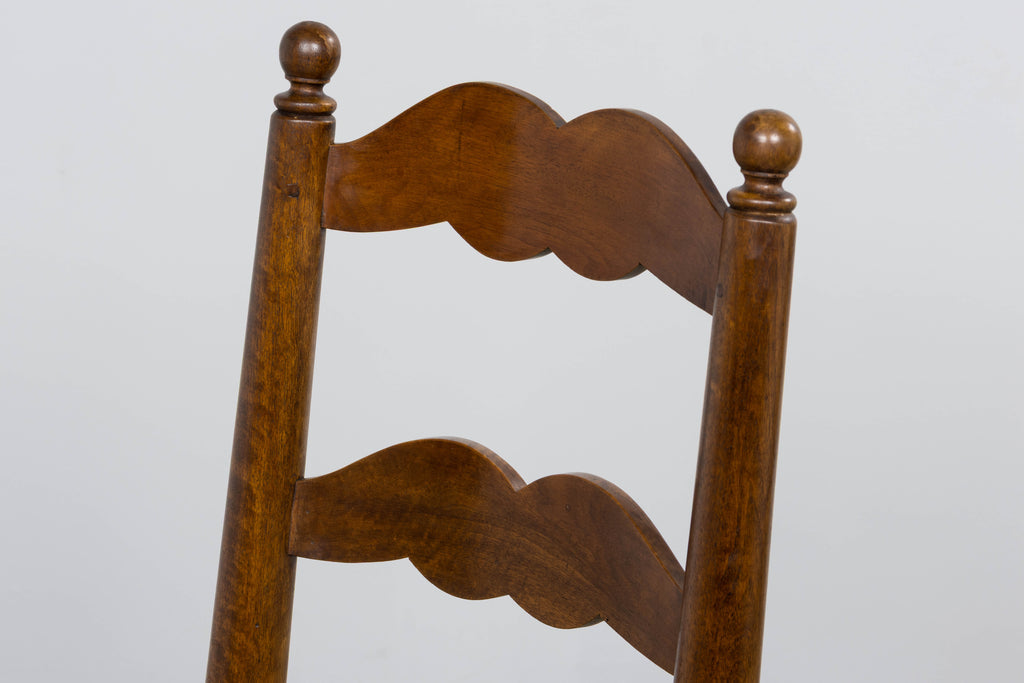 Antique French Provincial Ladderback Walnut Dining Chairs with Rush Seats – Set of 6