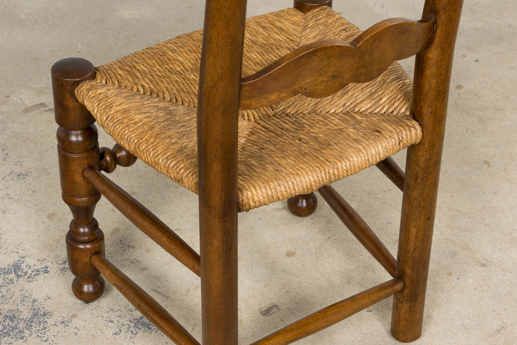 Antique French Provincial Ladderback Walnut Dining Chairs with Rush Seats – Set of 6