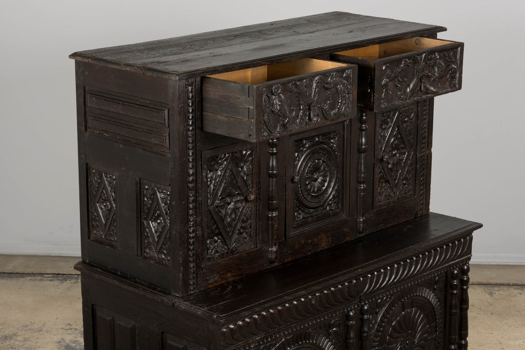 ON HOLD 18th Century French Renaissance Carved Oak Cupboard Buffet