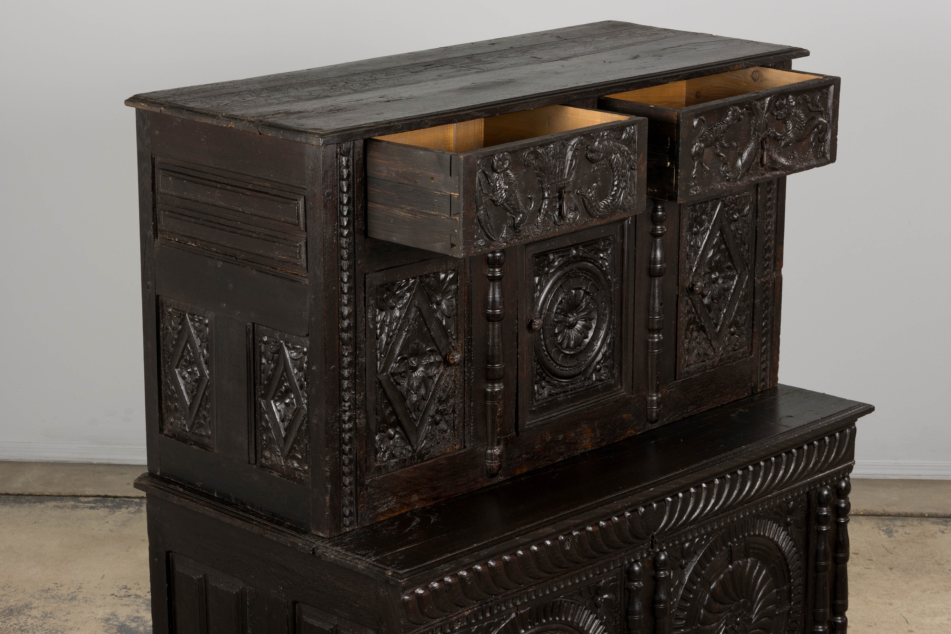ON HOLD 18th Century French Renaissance Carved Oak Cupboard Buffet