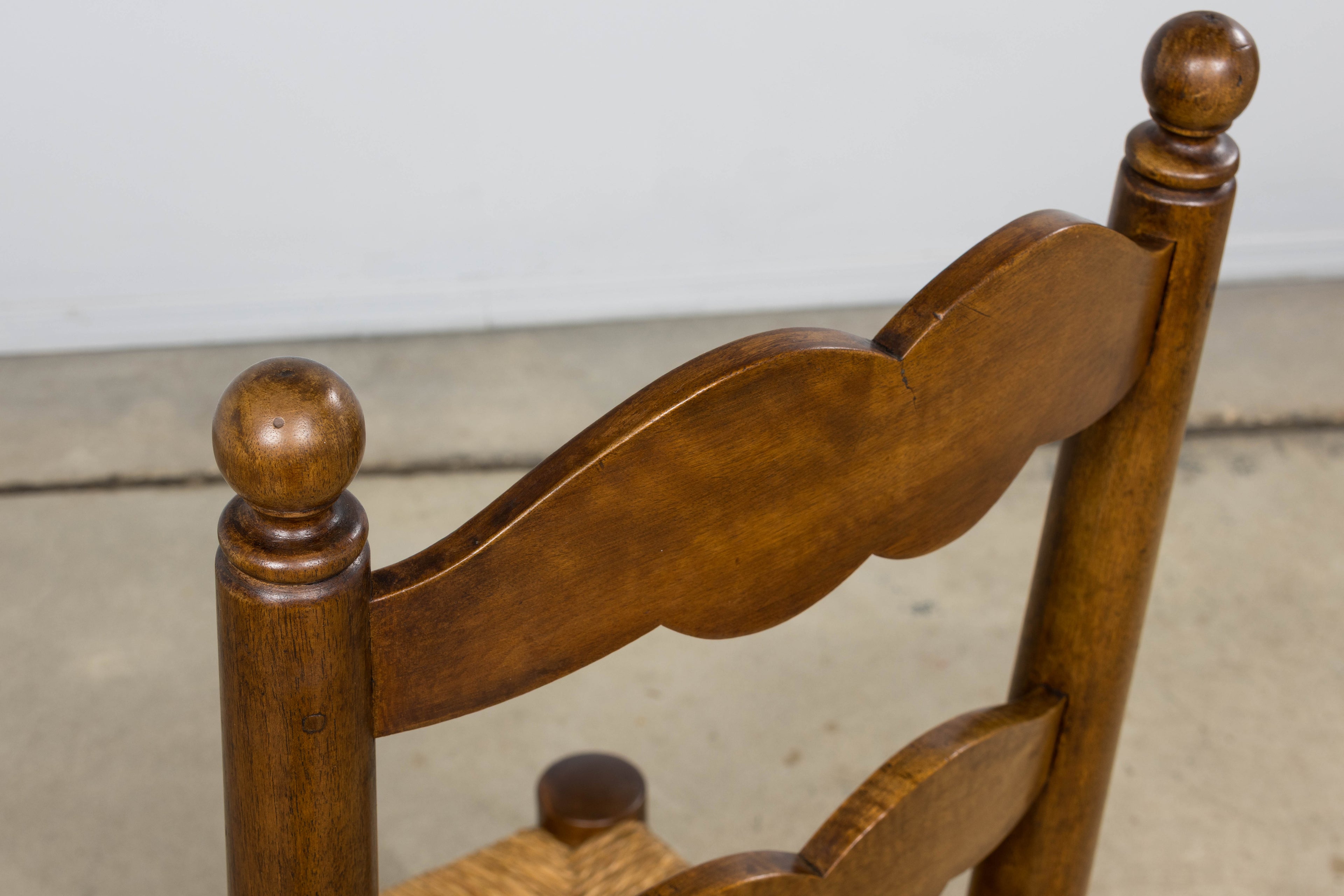 Antique French Provincial Ladderback Walnut Dining Chairs with Rush Seats – Set of 6