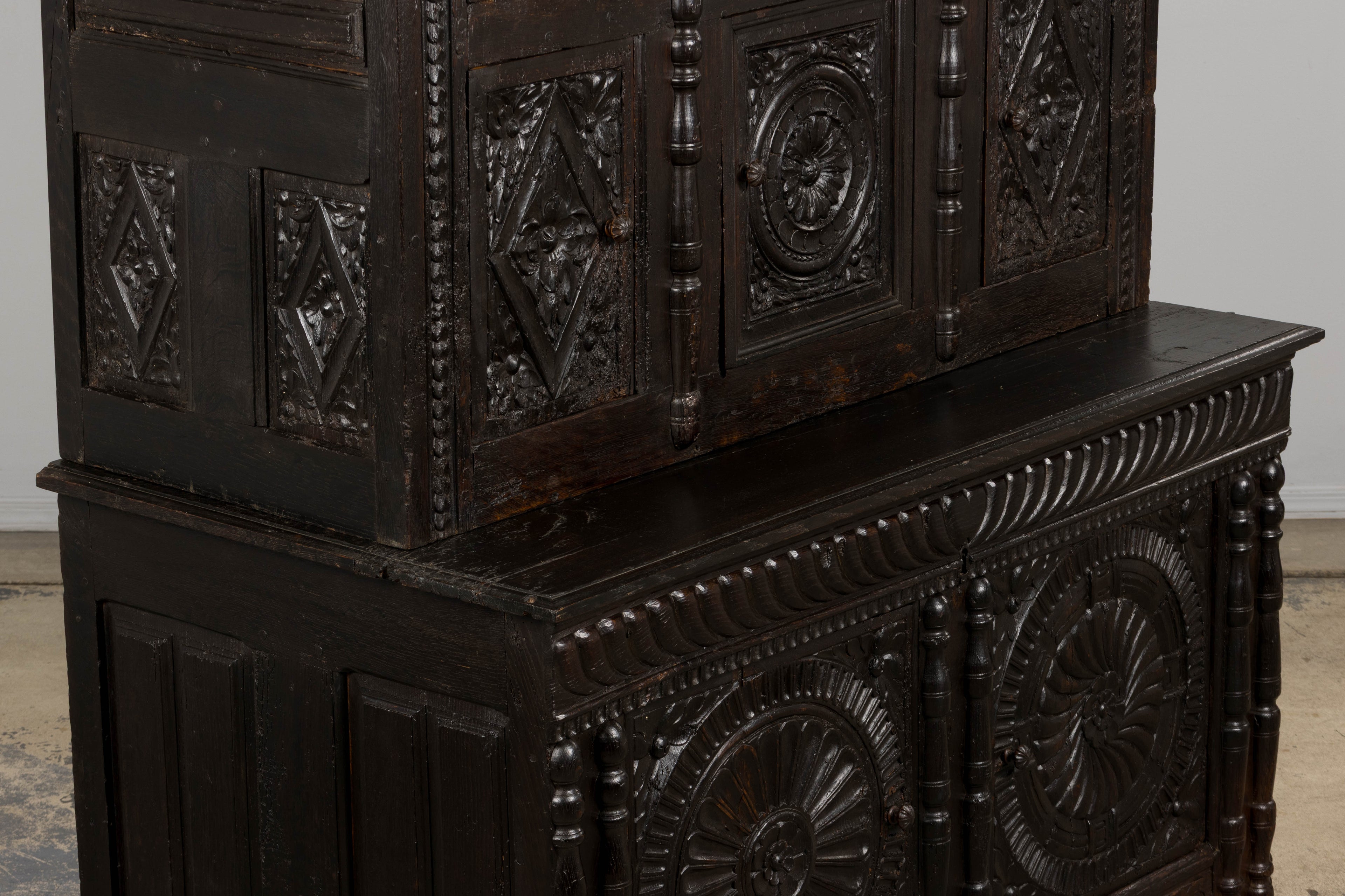 ON HOLD 18th Century French Renaissance Carved Oak Cupboard Buffet