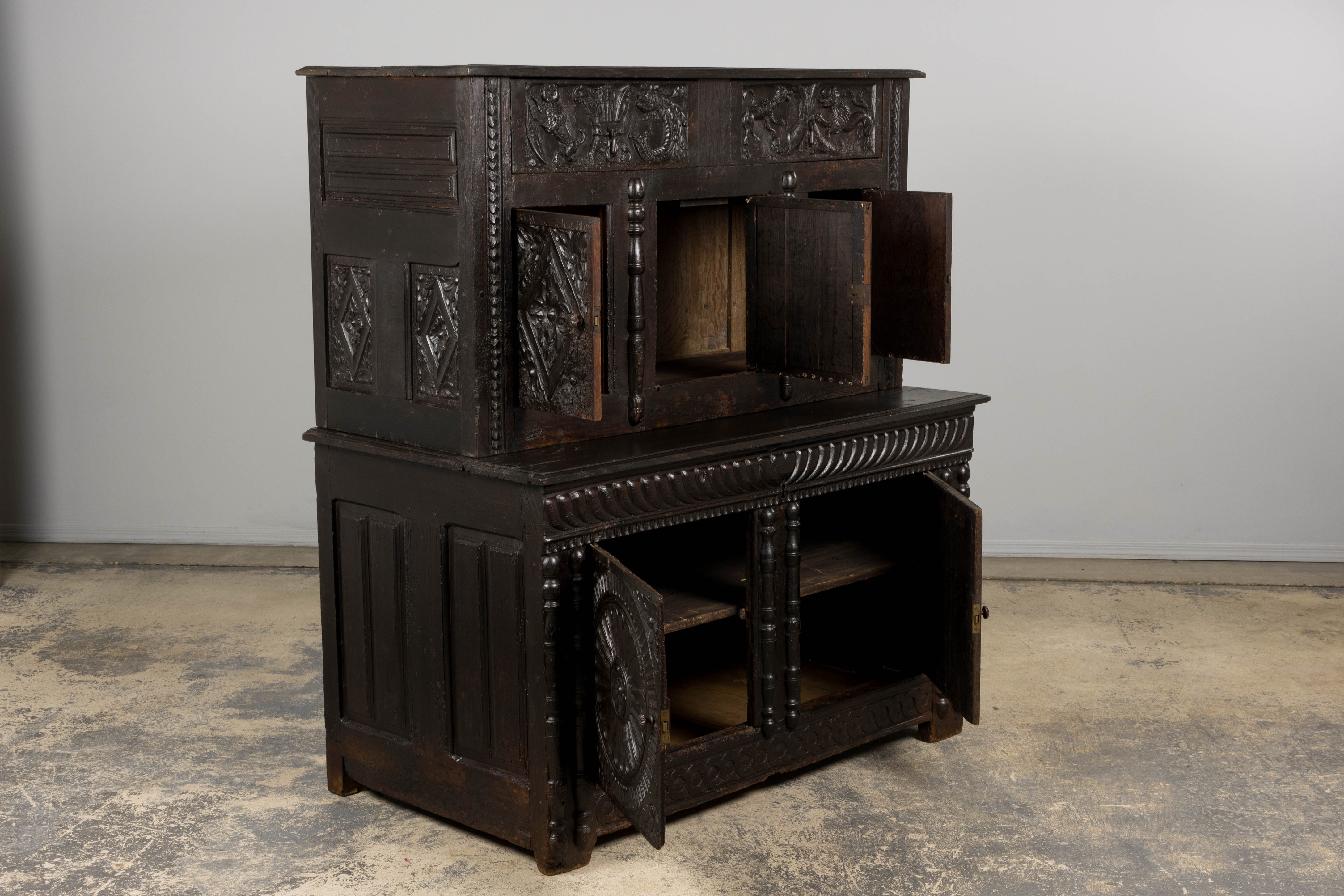 18th Century French Renaissance Carved Oak Cupboard Buffet
