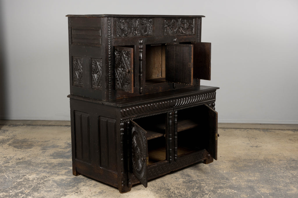 ON HOLD 18th Century French Renaissance Carved Oak Cupboard Buffet