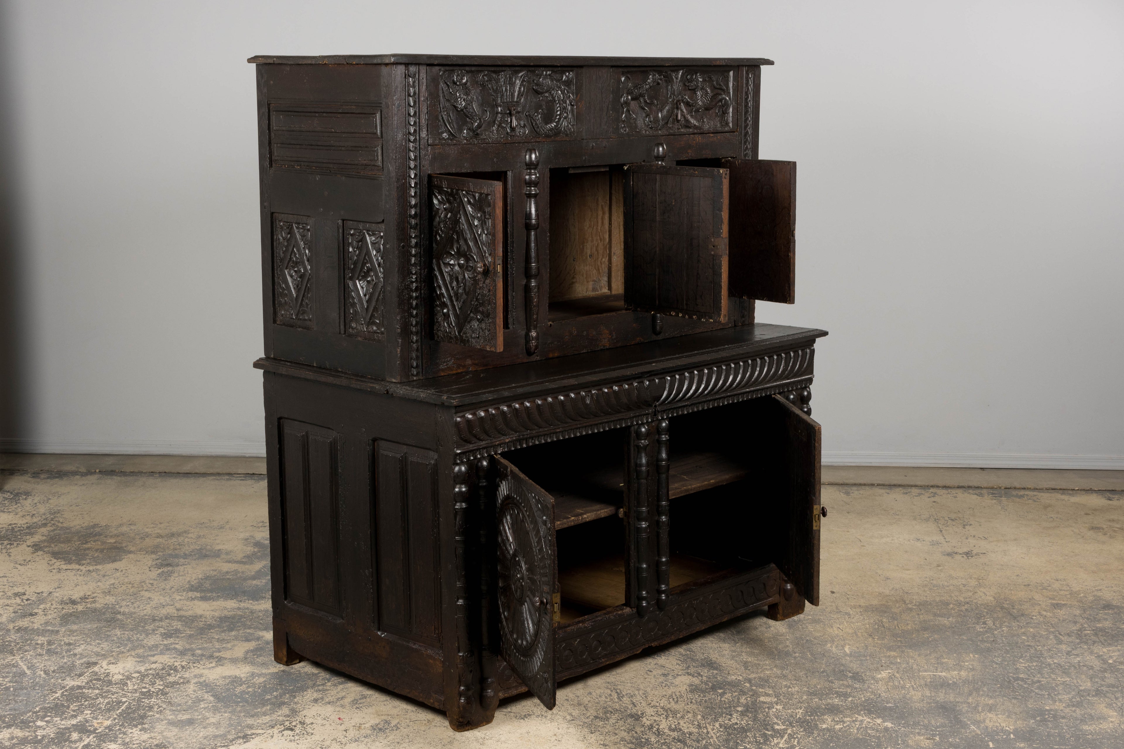 ON HOLD 18th Century French Renaissance Carved Oak Cupboard Buffet