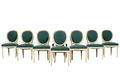 Antique French Louis XVI Style Painted Dining Chairs in Teal Mohair - Set of 8
