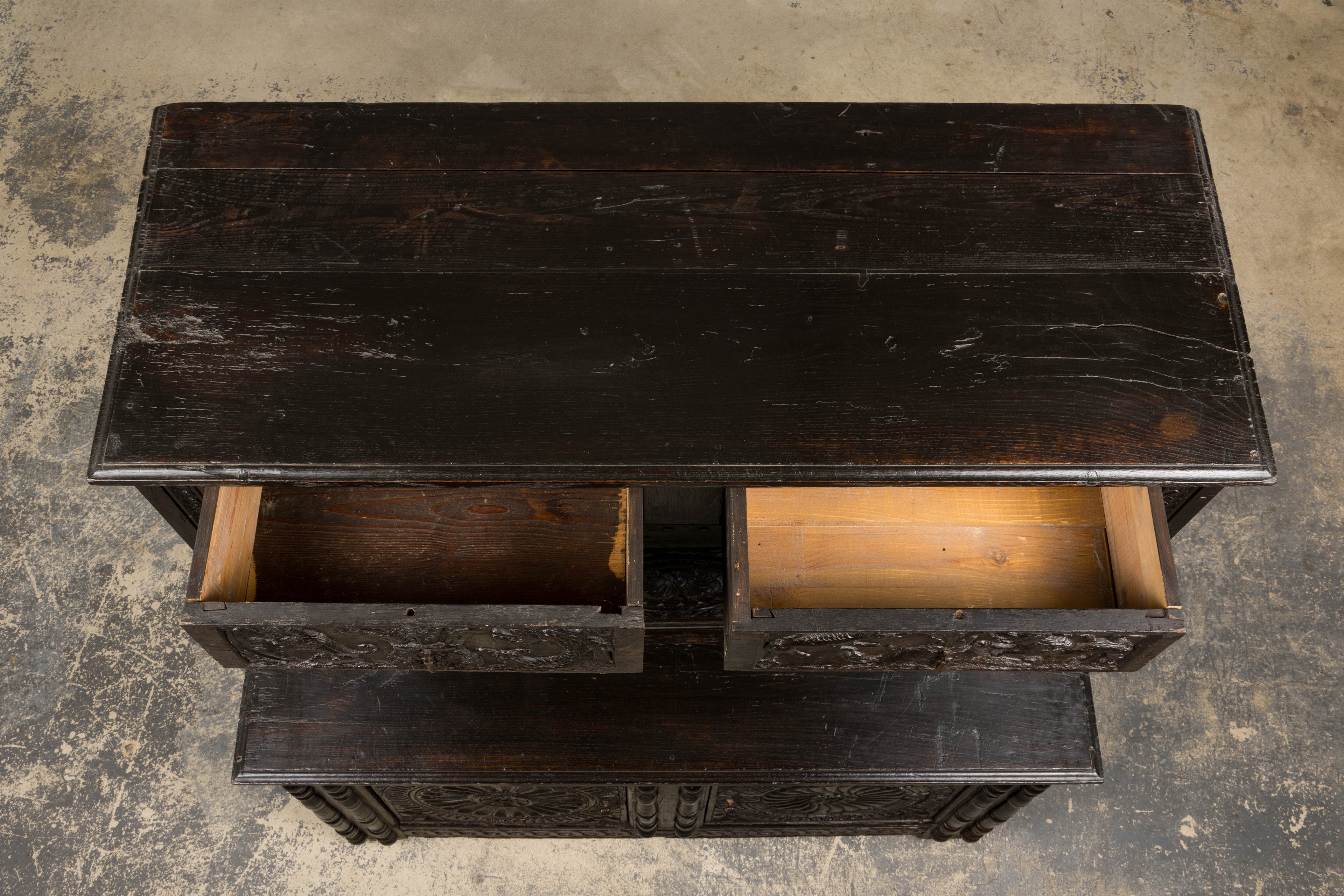 ON HOLD 18th Century French Renaissance Carved Oak Cupboard Buffet