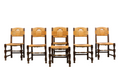 Antique French Provincial Oak Rush Seat Dining Chairs - Set of 6