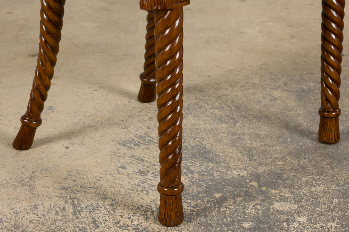 Napoleon III Style Faux Rope Mahogany Gondola Dining Chairs In Caspian Blue Stripe - Set of 12