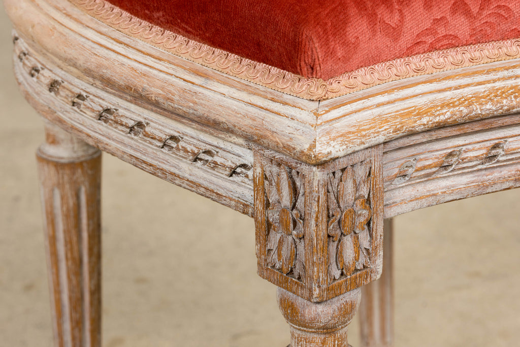 Antique French Louis XVI Style Painted Side Chairs W/ Red Velvet Damask – A Pair