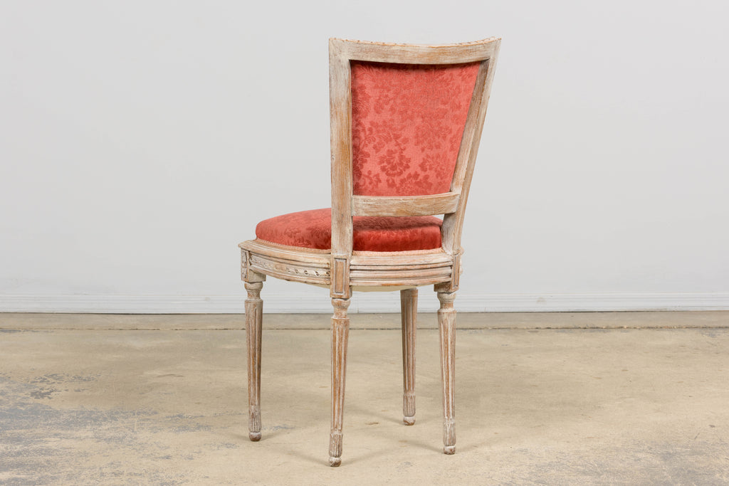 Antique French Louis XVI Style Painted Side Chairs W/ Red Velvet Damask – A Pair