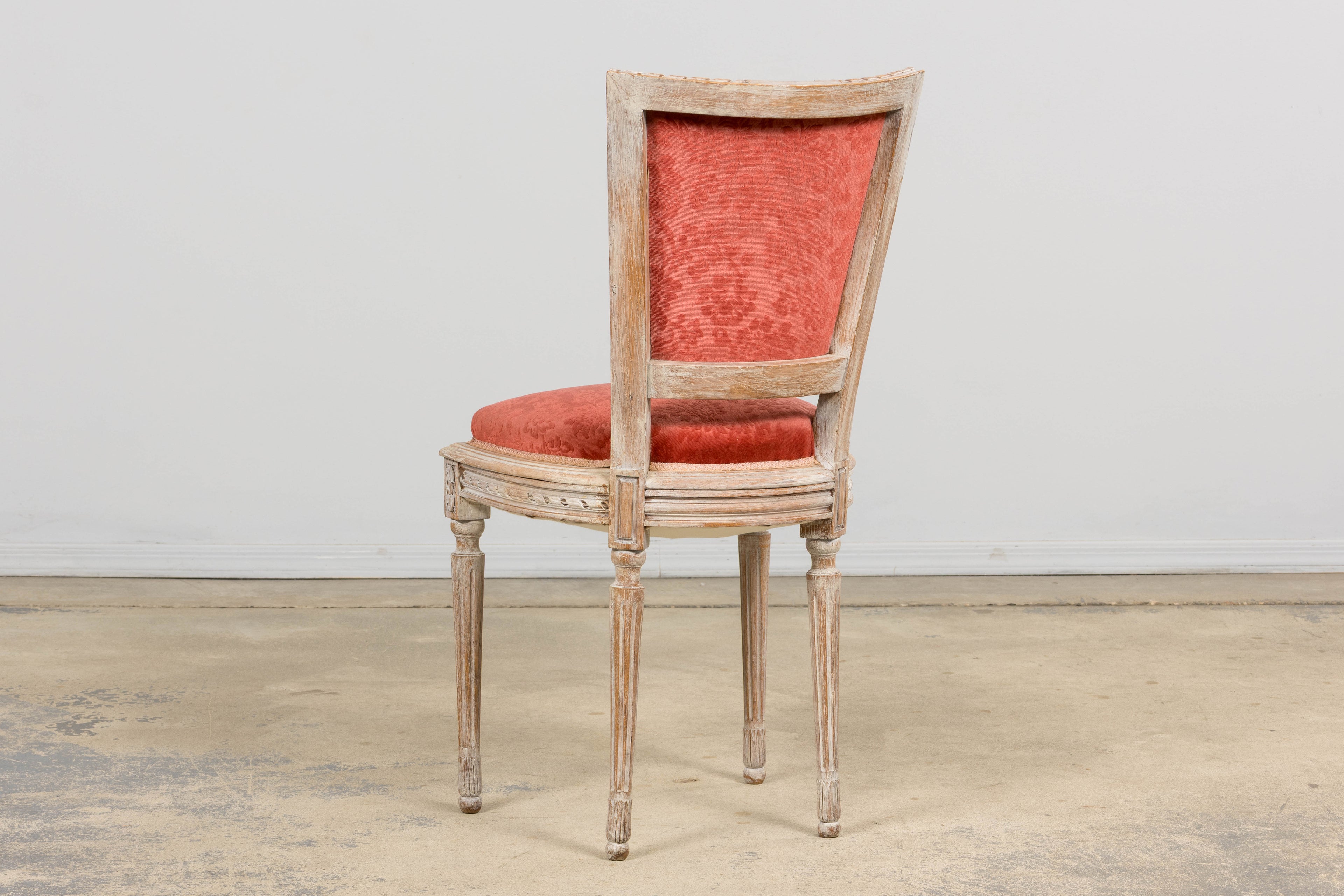 Antique French Louis XVI Style Painted Side Chairs W/ Red Velvet Damask – A Pair
