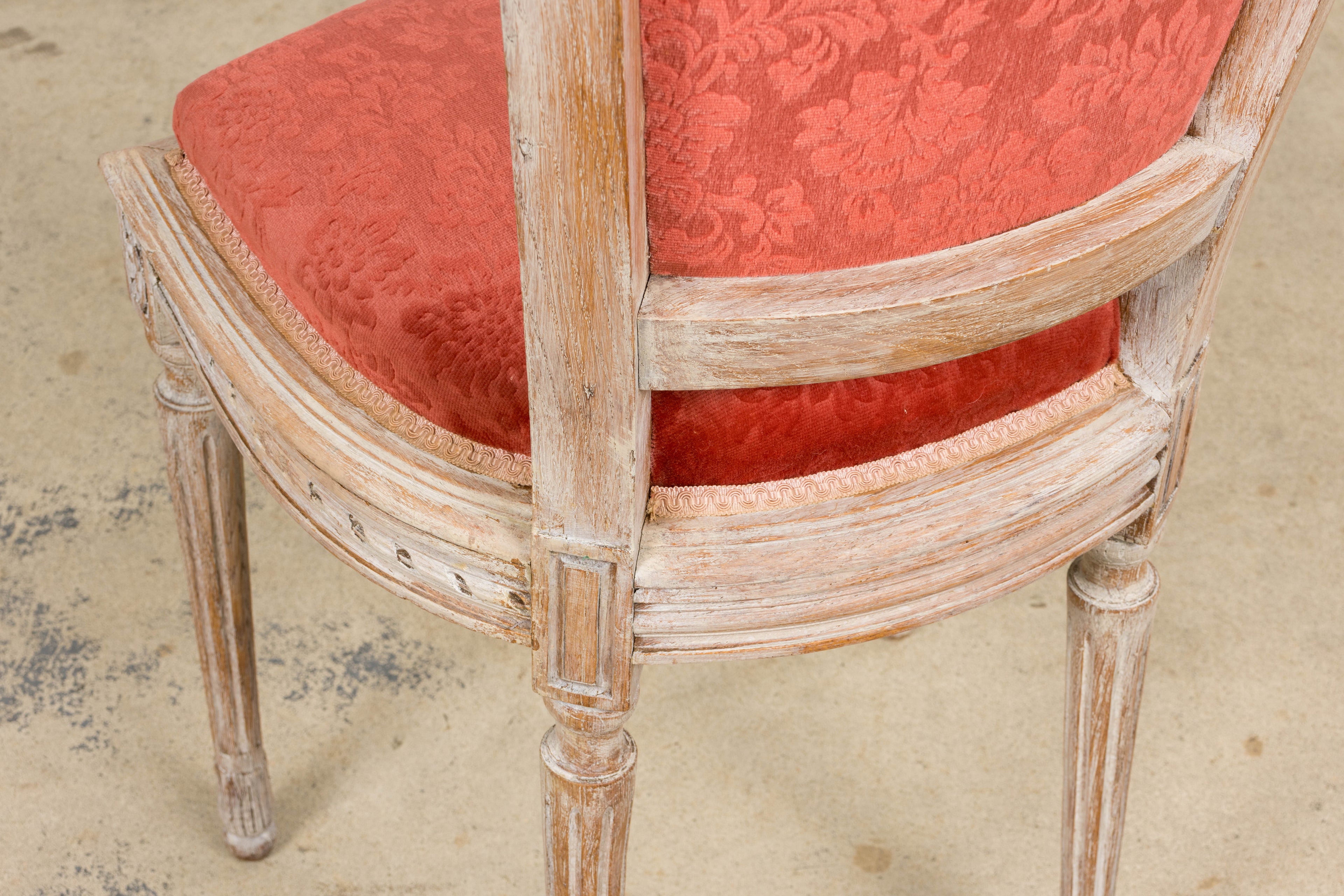 Antique French Louis XVI Style Painted Side Chairs W/ Red Velvet Damask – A Pair