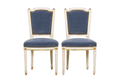 ON HOLD Antique French Louis XVI Style Painted Accent Chairs in Blue Mohair - A Pair
