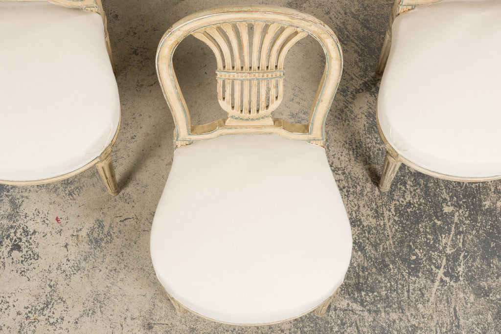 Antique French Louis XVI Style Lyre Back Painted Dining Chairs - Set of 6