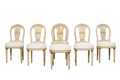 Antique French Louis XVI Style Lyre Back Painted Dining Chairs - Set of 6