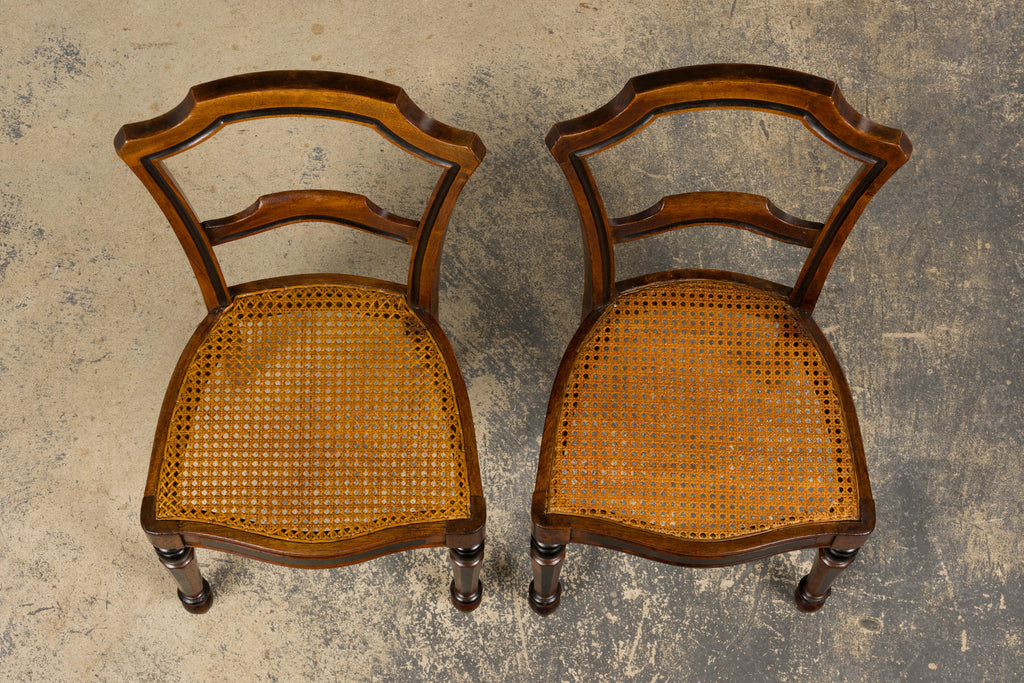 19th Century French Napoleon III Walnut Side Chairs W/ Cane Seats - A Pair