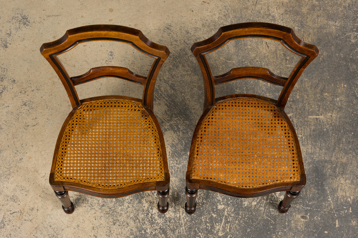 19th Century French Napoleon III Walnut Side Chairs W/ Cane Seats - A Pair