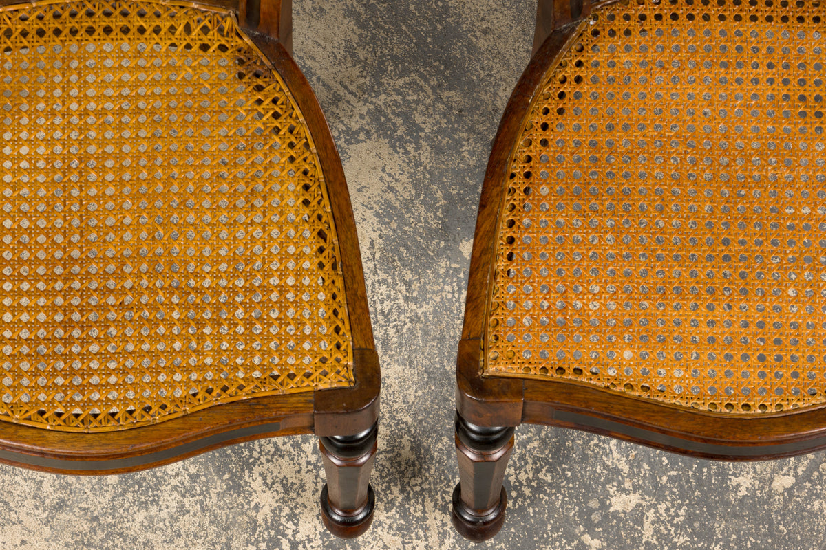 19th Century French Napoleon III Walnut Side Chairs W/ Cane Seats - A Pair