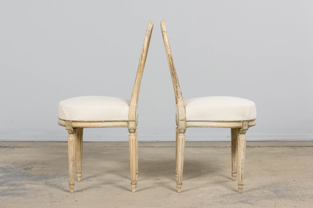 Antique French Louis XVI Style Lyre Back Painted Dining Chairs - Set of 6