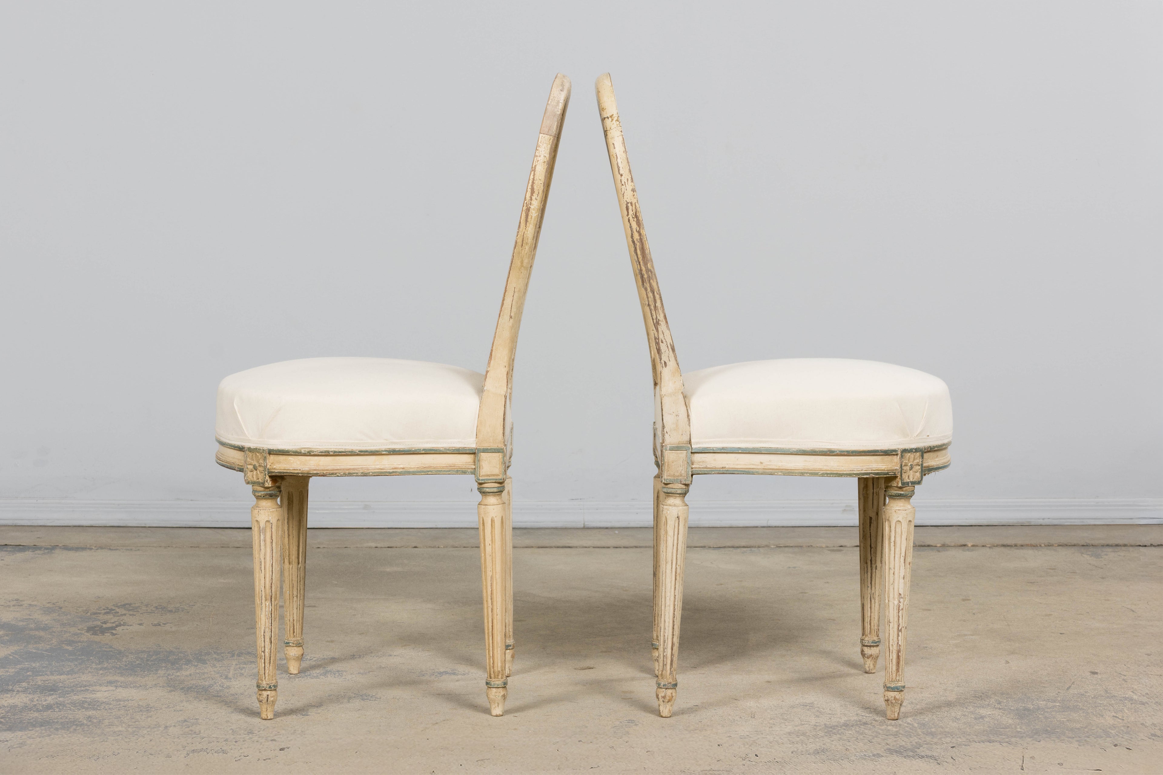 Antique French Louis XVI Style Lyre Back Painted Dining Chairs - Set of 6