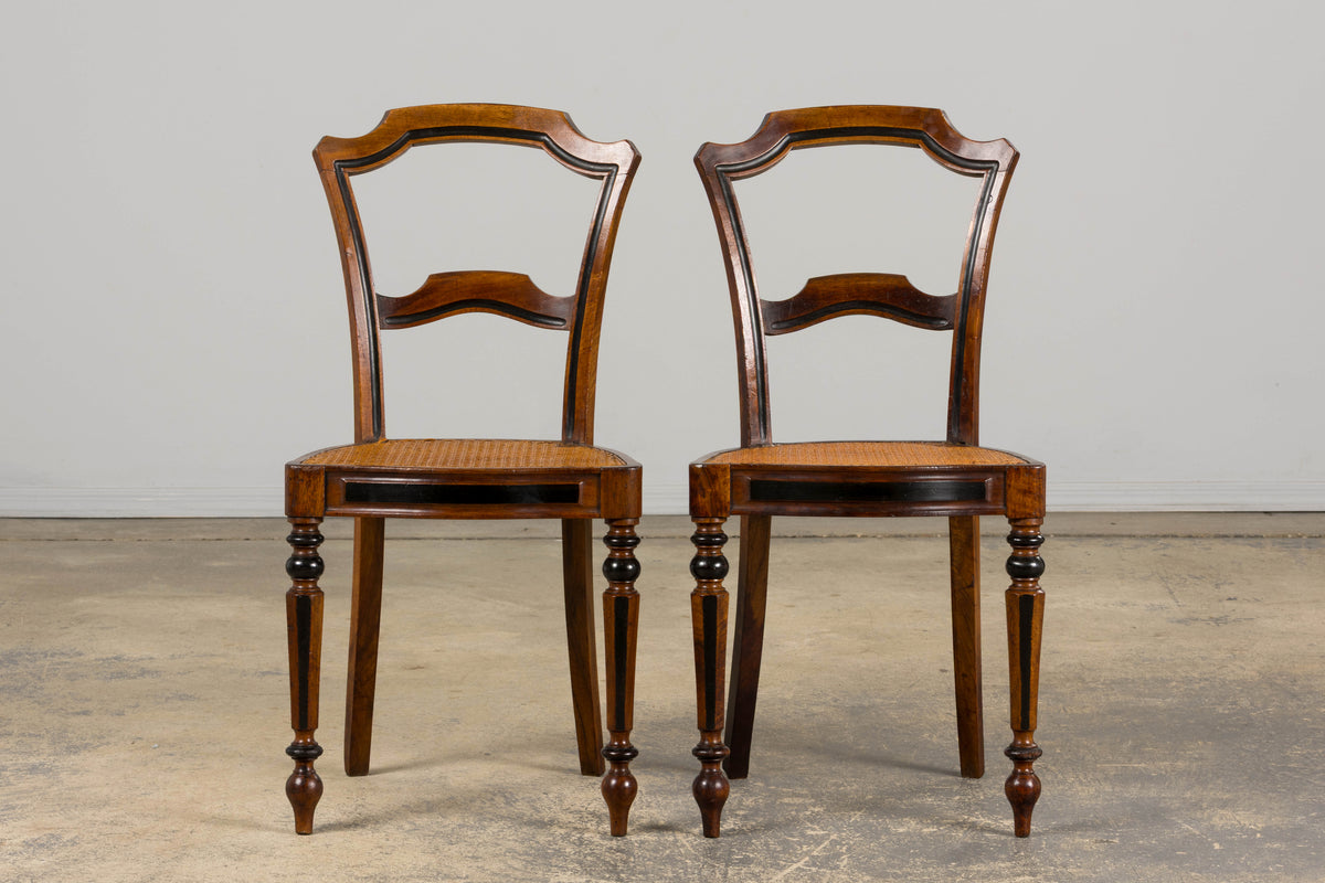 19th Century French Napoleon III Walnut Side Chairs W/ Cane Seats - A Pair
