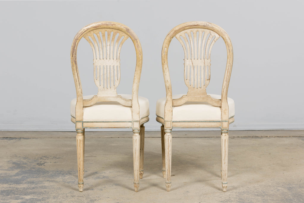 Antique French Louis XVI Style Lyre Back Painted Dining Chairs - Set of 6
