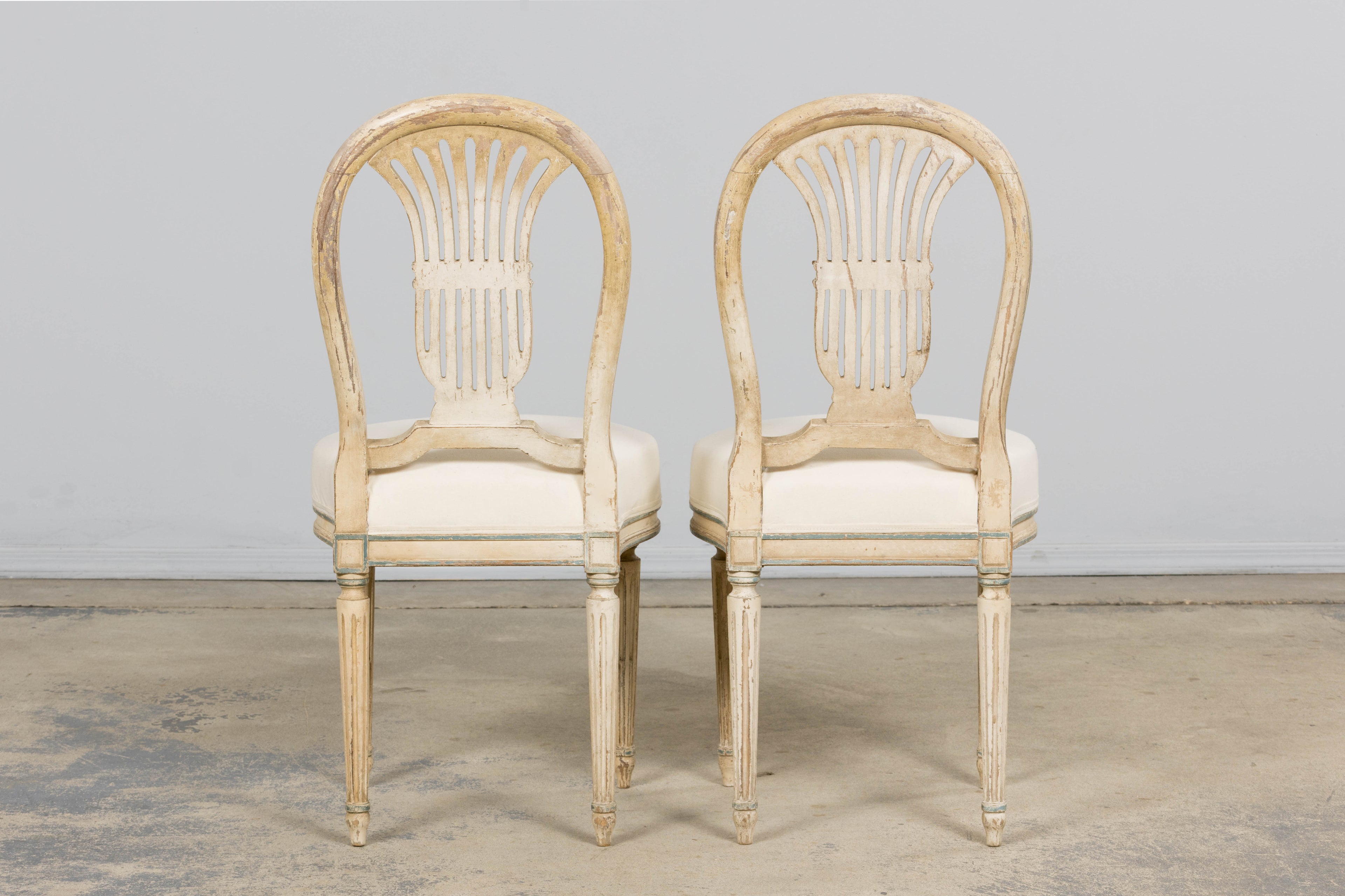 Antique French Louis XVI Style Lyre Back Painted Dining Chairs - Set of 6