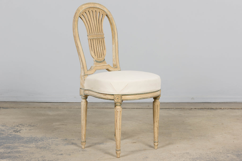 Antique French Louis XVI Style Lyre Back Painted Dining Chairs - Set of 6