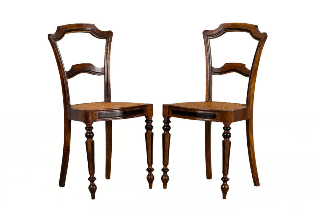 19th Century French Napoleon III Walnut Side Chairs W/ Cane Seats - A Pair