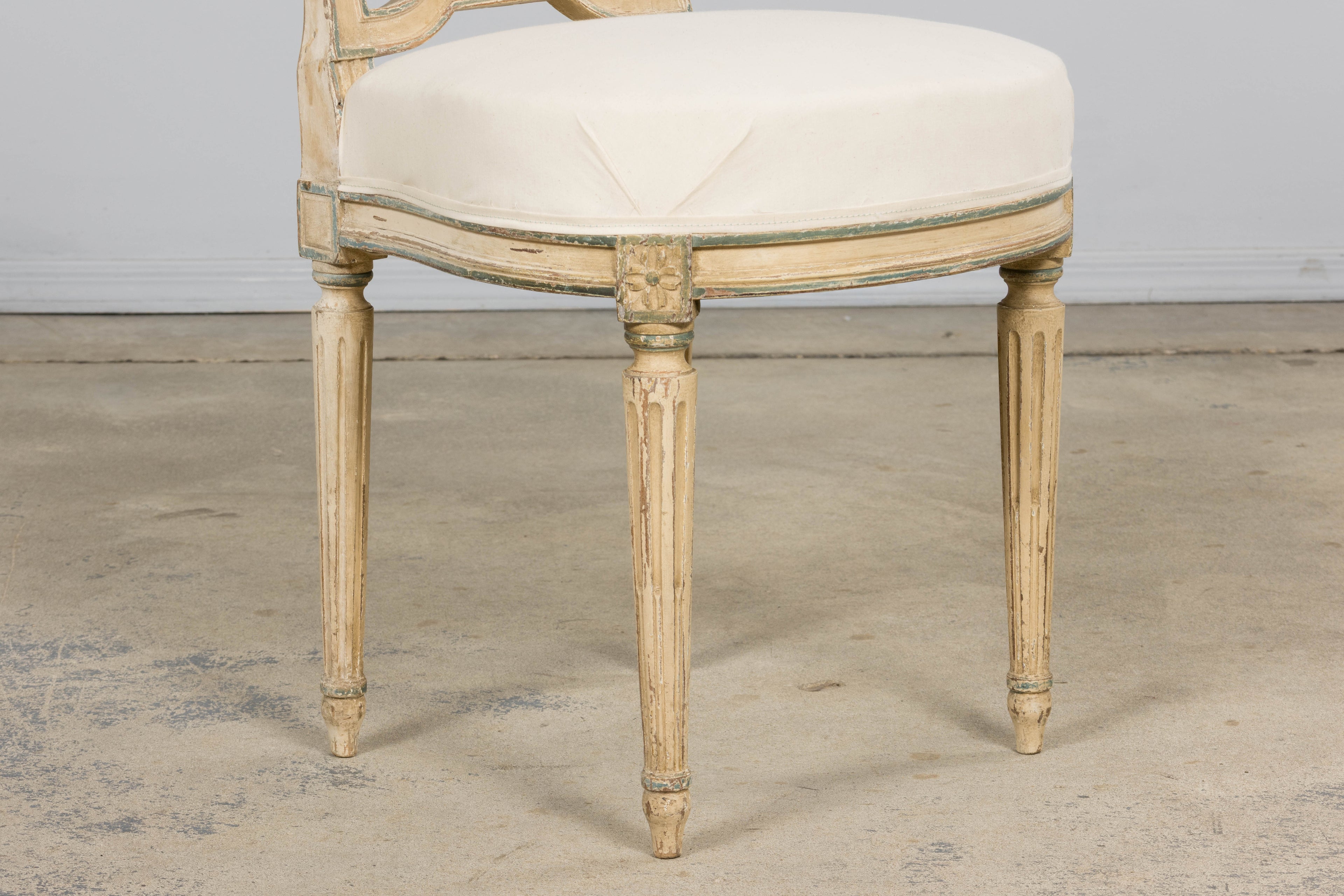 Antique French Louis XVI Style Lyre Back Painted Dining Chairs - Set of 6