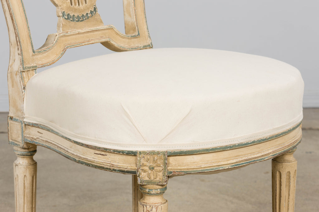 Antique French Louis XVI Style Lyre Back Painted Dining Chairs - Set of 6