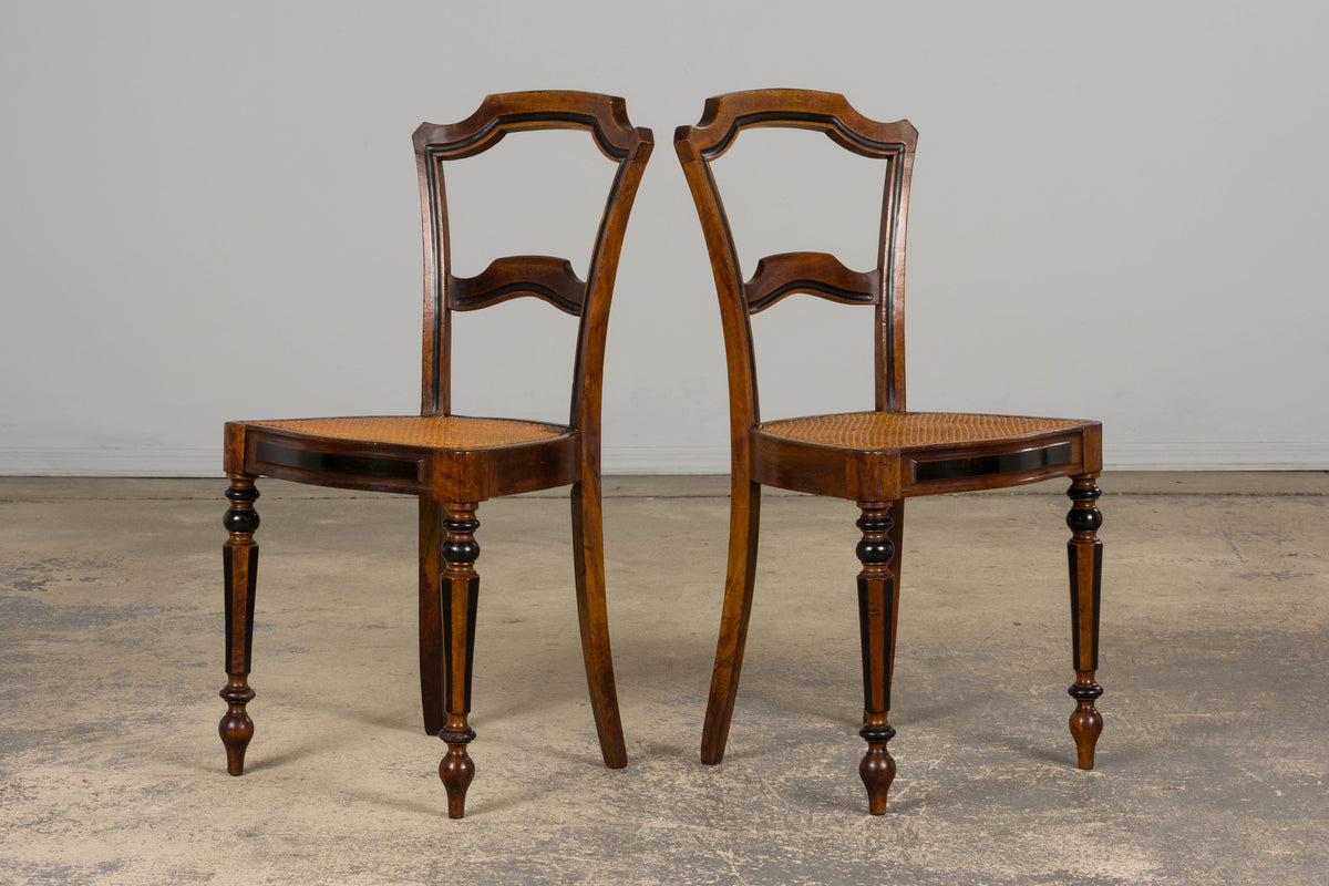 19th Century French Napoleon III Walnut Side Chairs W/ Cane Seats - A Pair