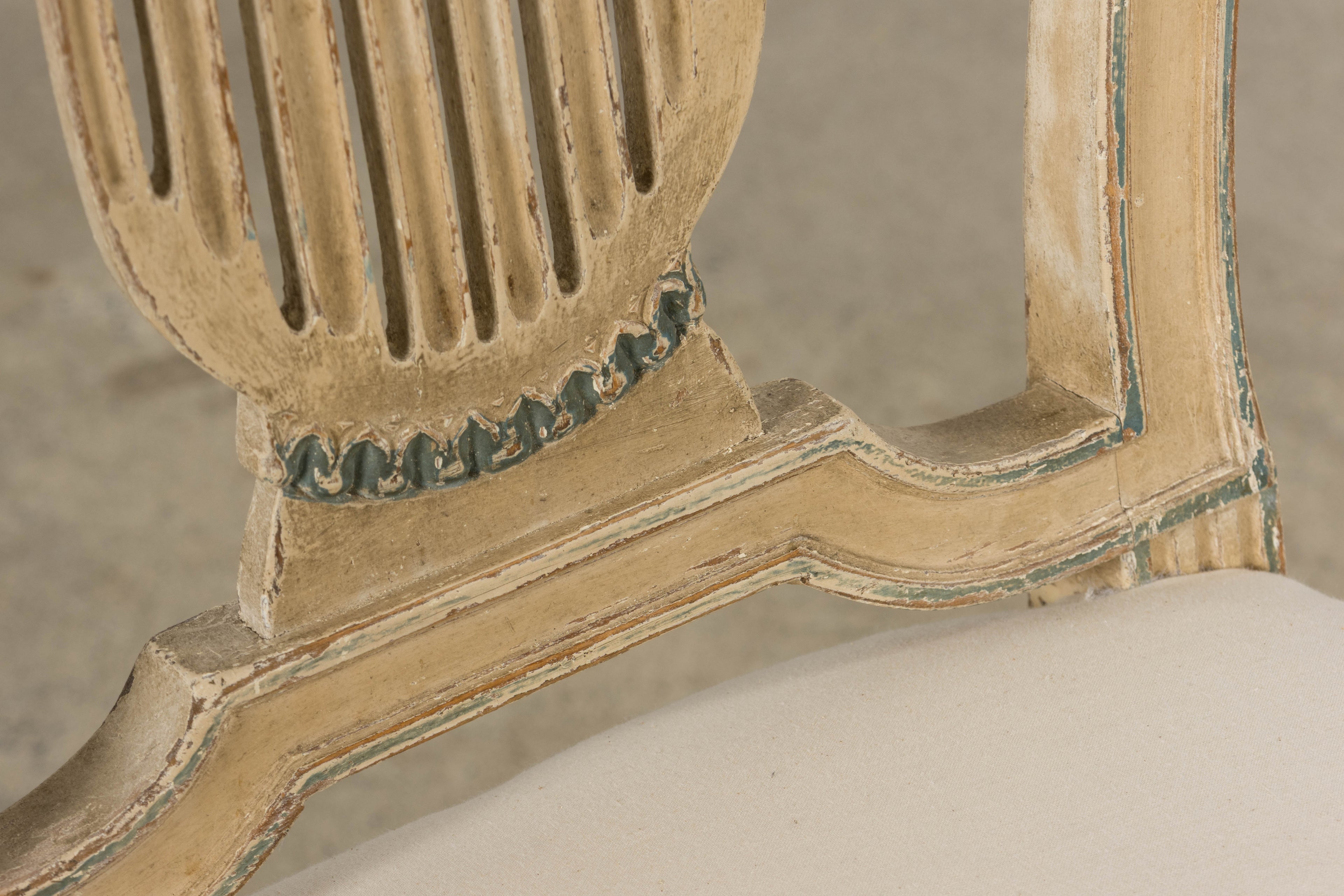 Antique French Louis XVI Style Lyre Back Painted Dining Chairs - Set of 6