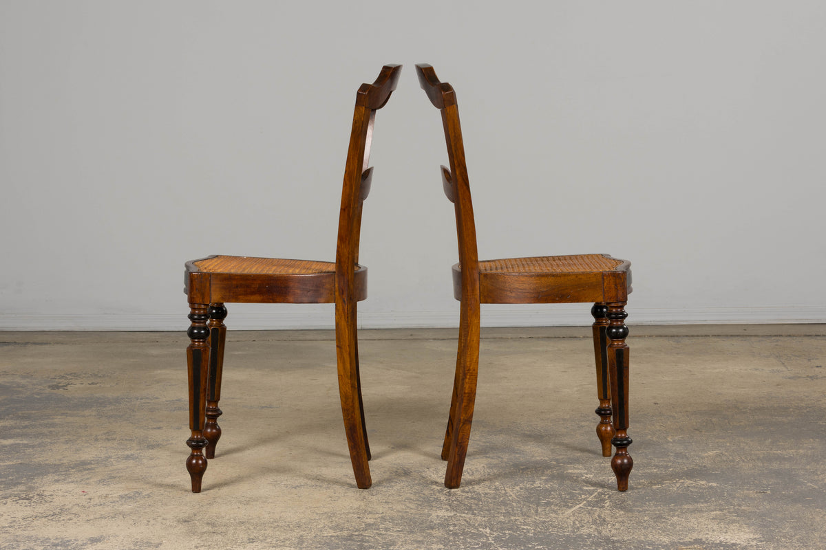 19th Century French Napoleon III Walnut Side Chairs W/ Cane Seats - A Pair