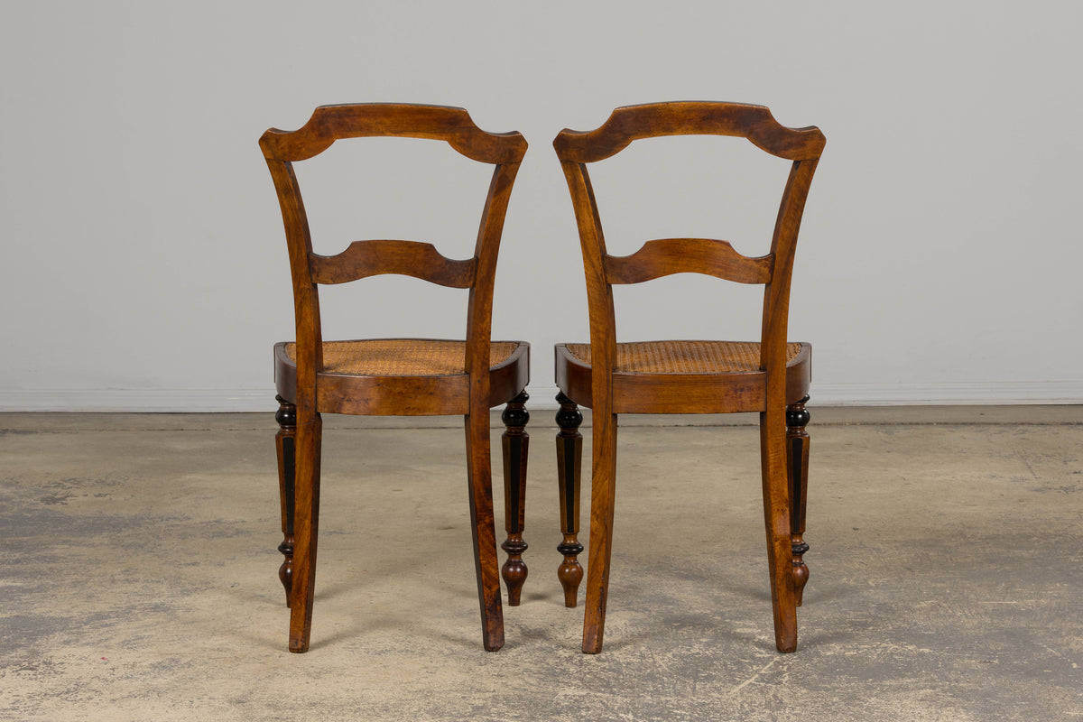 19th Century French Napoleon III Walnut Side Chairs W/ Cane Seats - A Pair