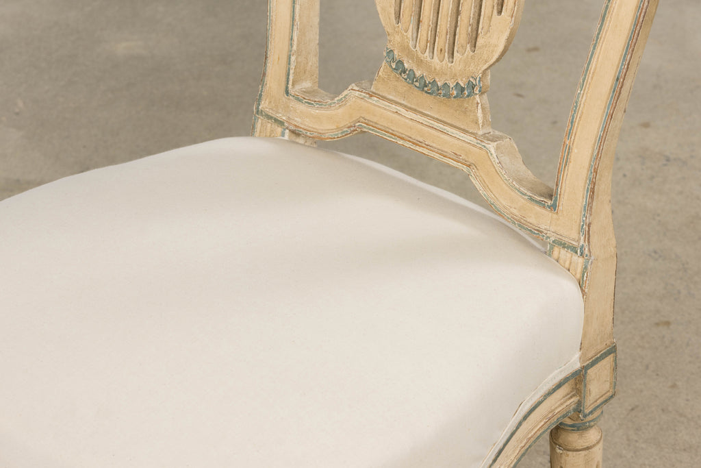 Antique French Louis XVI Style Lyre Back Painted Dining Chairs - Set of 6