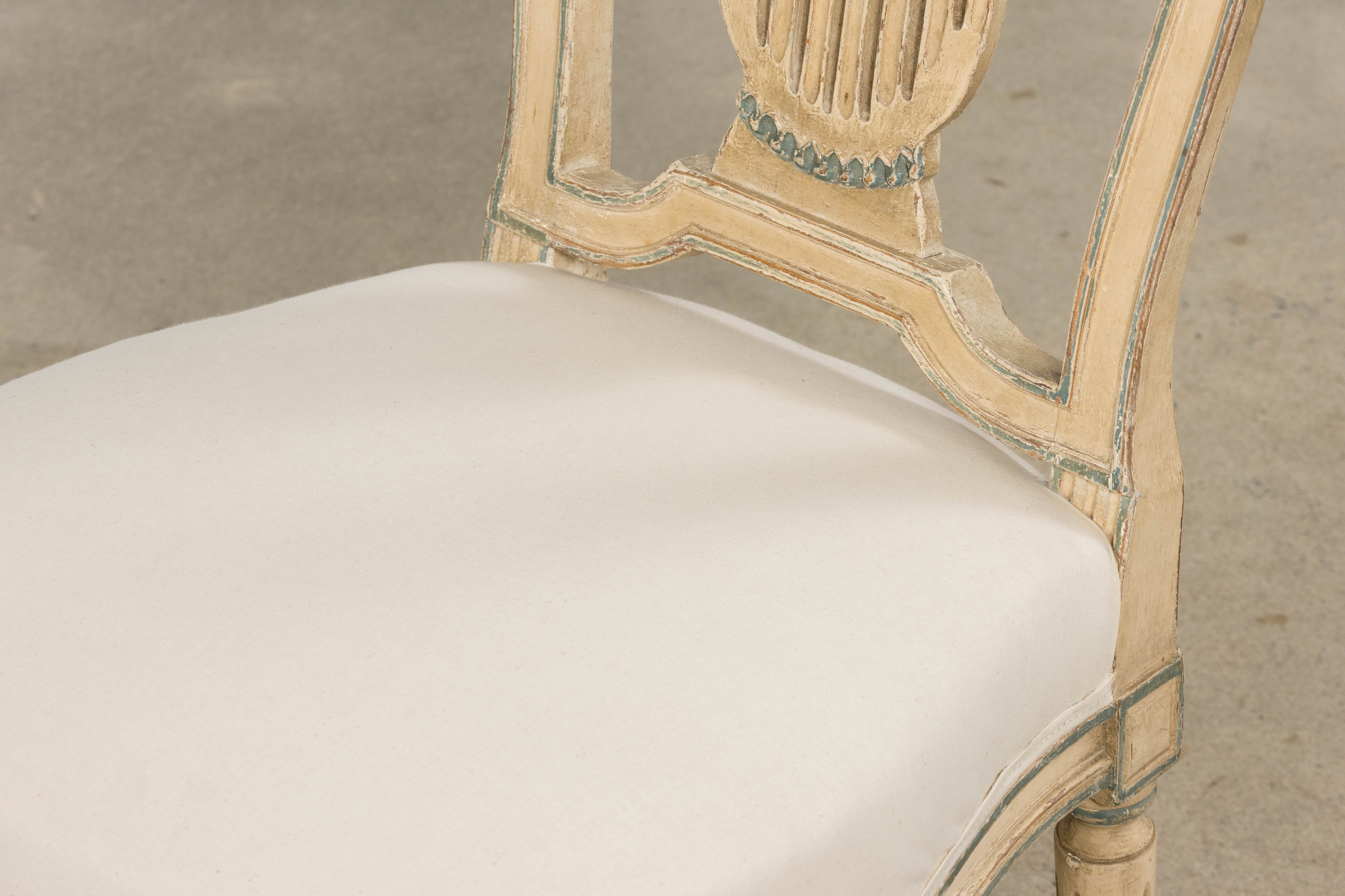 Antique French Louis XVI Style Lyre Back Painted Dining Chairs - Set of 6