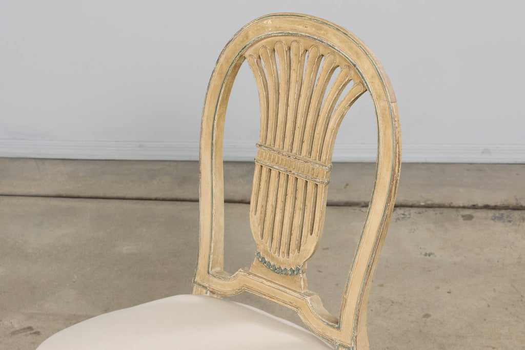 Antique French Louis XVI Style Lyre Back Painted Dining Chairs - Set of 6