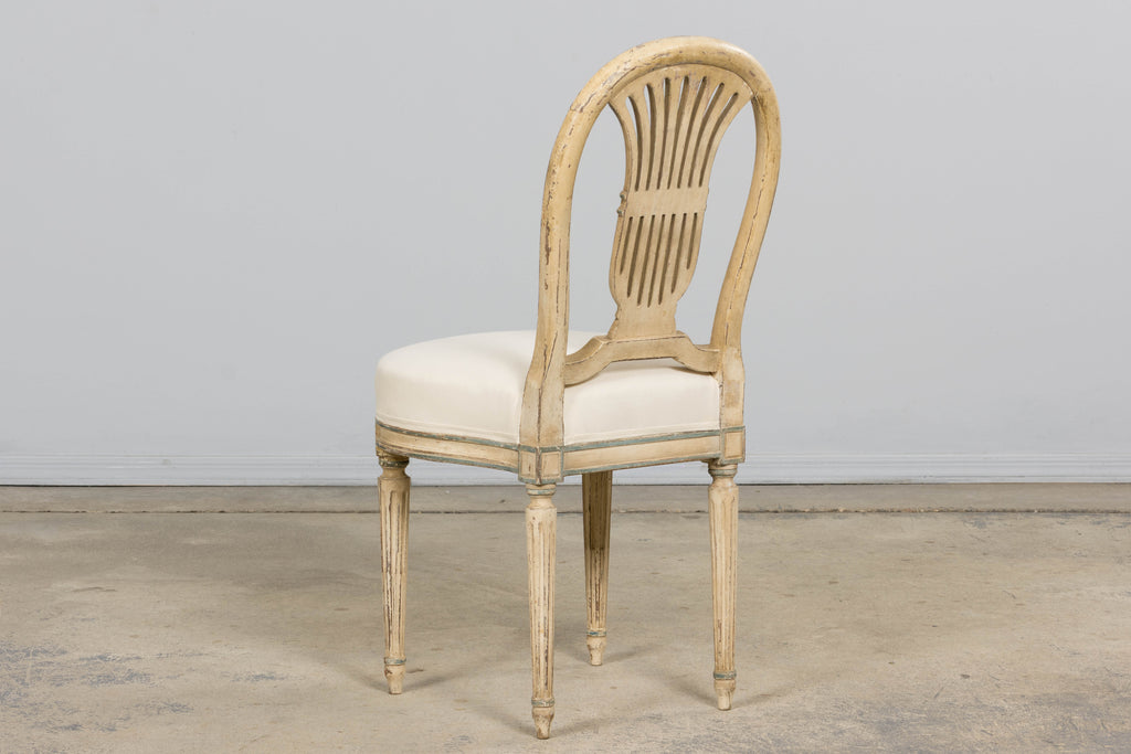 Antique French Louis XVI Style Lyre Back Painted Dining Chairs - Set of 6