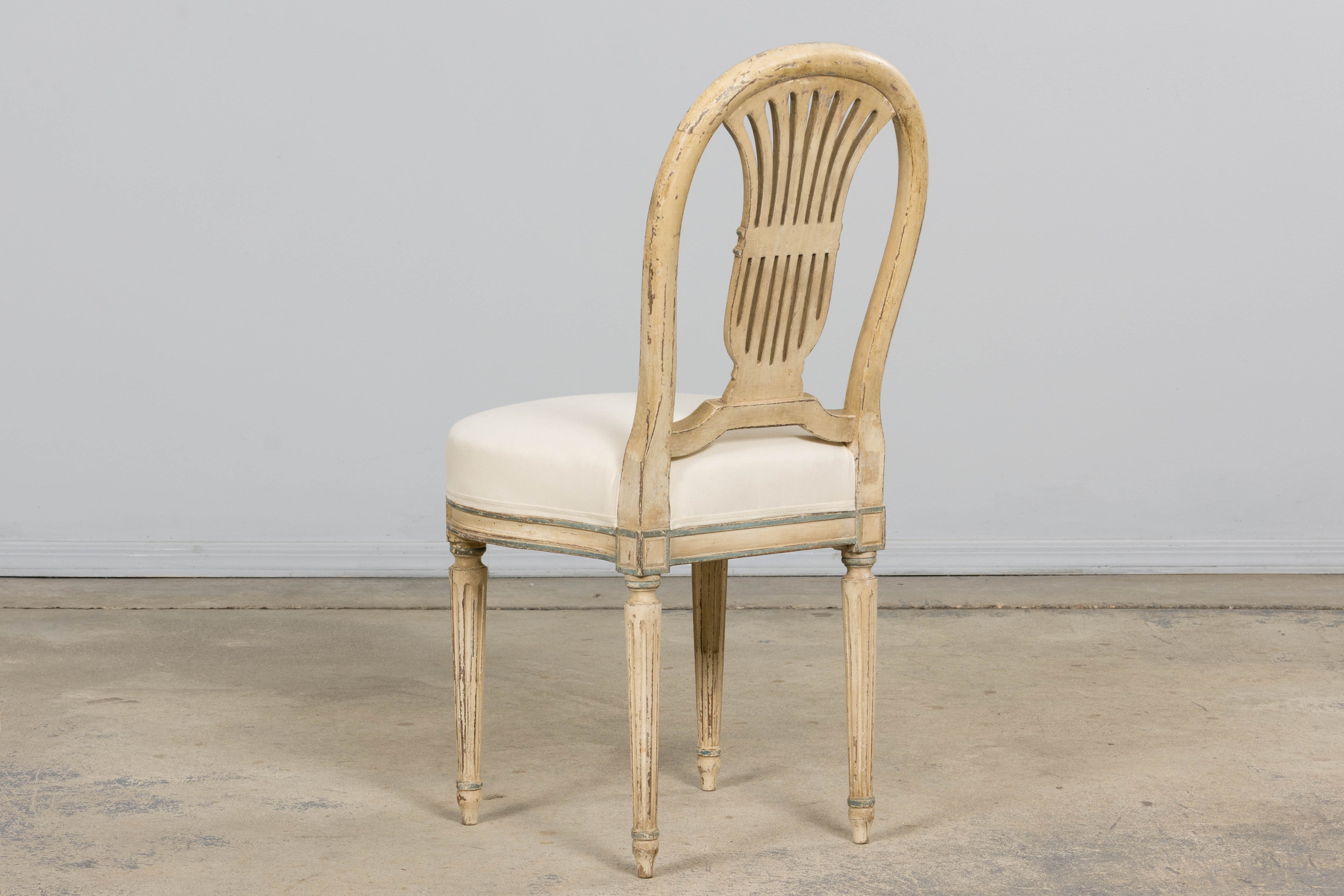 Antique French Louis XVI Style Lyre Back Painted Dining Chairs - Set of 6