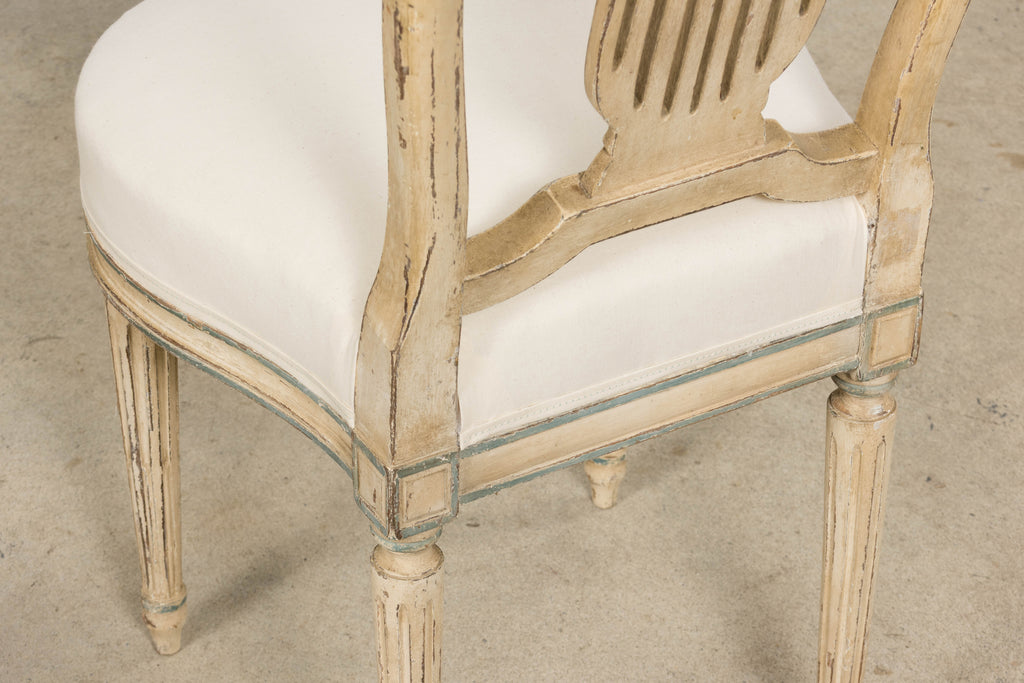 Antique French Louis XVI Style Lyre Back Painted Dining Chairs - Set of 6