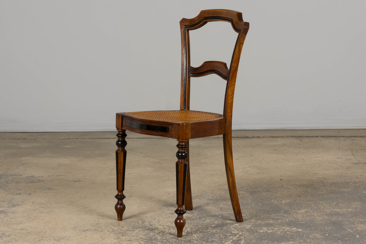 19th Century French Napoleon III Walnut Side Chairs W/ Cane Seats - A Pair