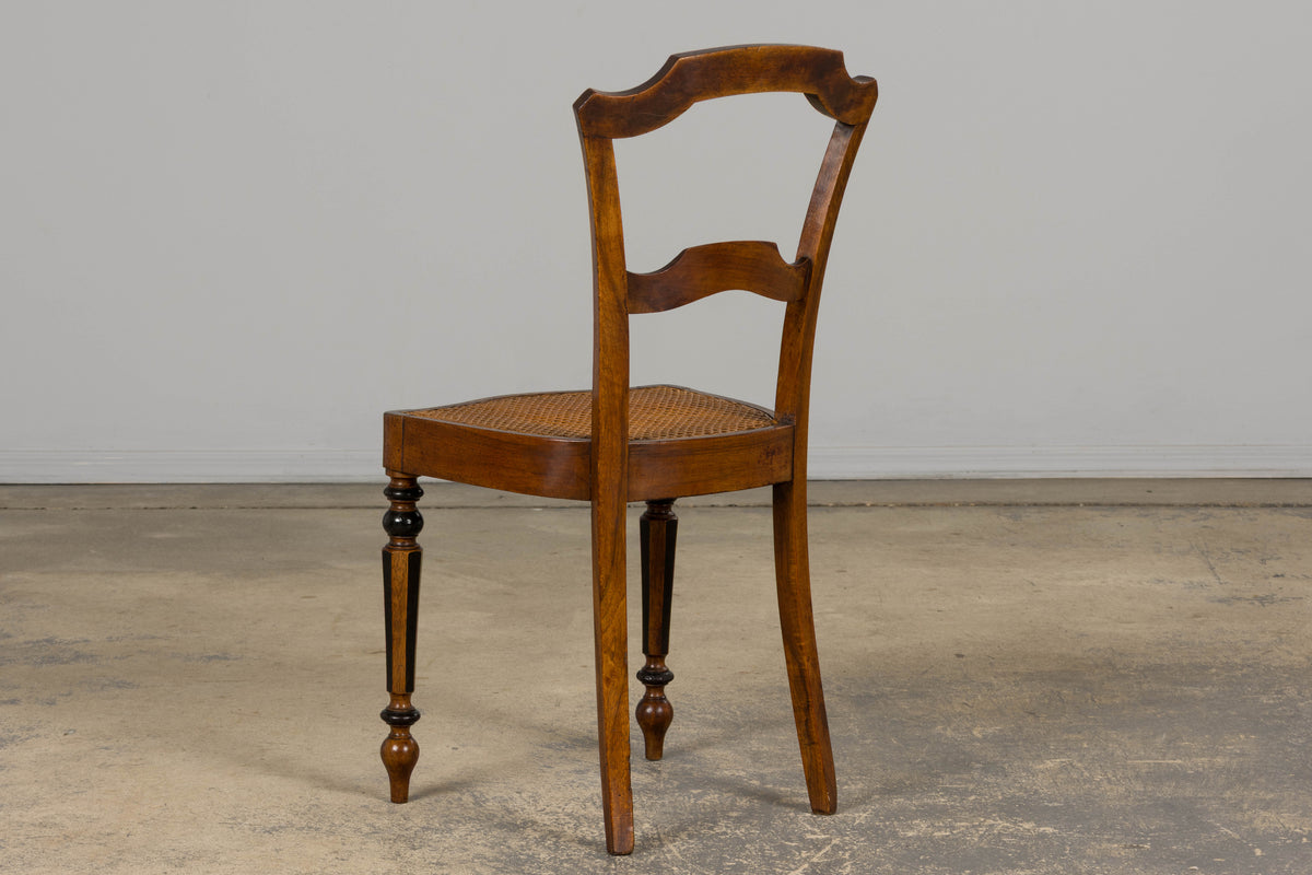 19th Century French Napoleon III Walnut Side Chairs W/ Cane Seats - A Pair