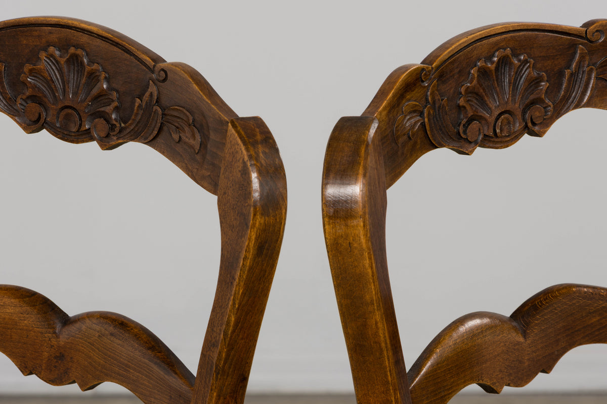 French Louis XV Style Provincial Maple Side Chairs W/ Rush Seats - A Pair
