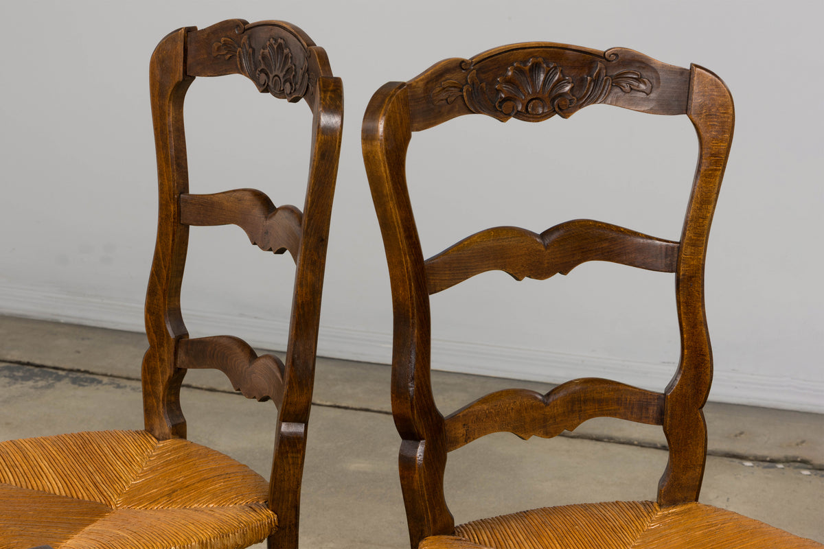 French Louis XV Style Provincial Maple Side Chairs W/ Rush Seats - A Pair