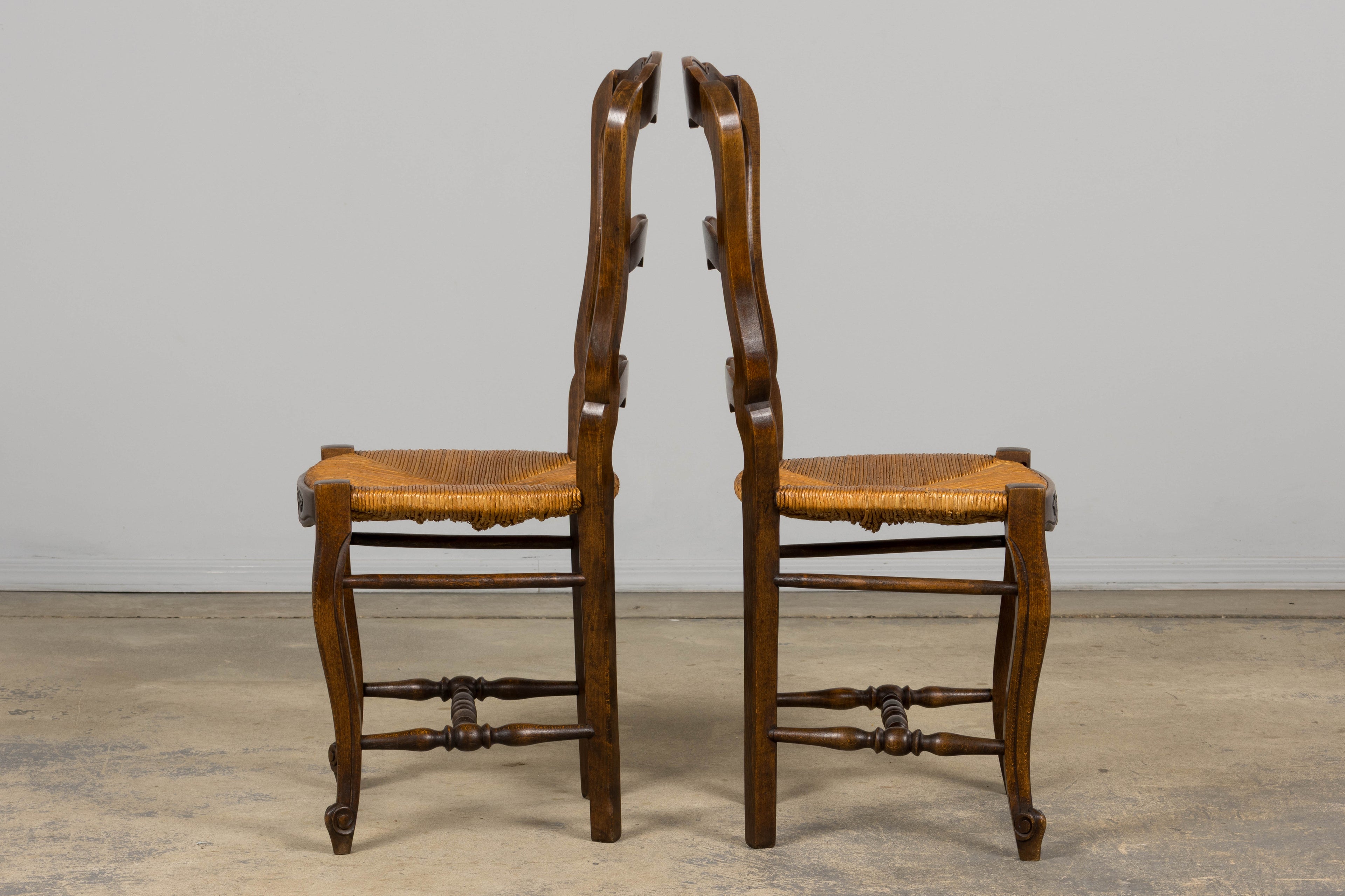 French Louis XV Style Provincial Maple Side Chairs W/ Rush Seats - A Pair