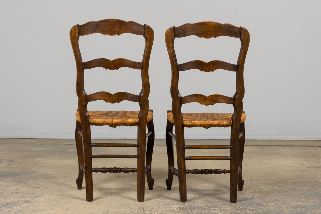 French Louis XV Style Provincial Maple Side Chairs W/ Rush Seats - A Pair