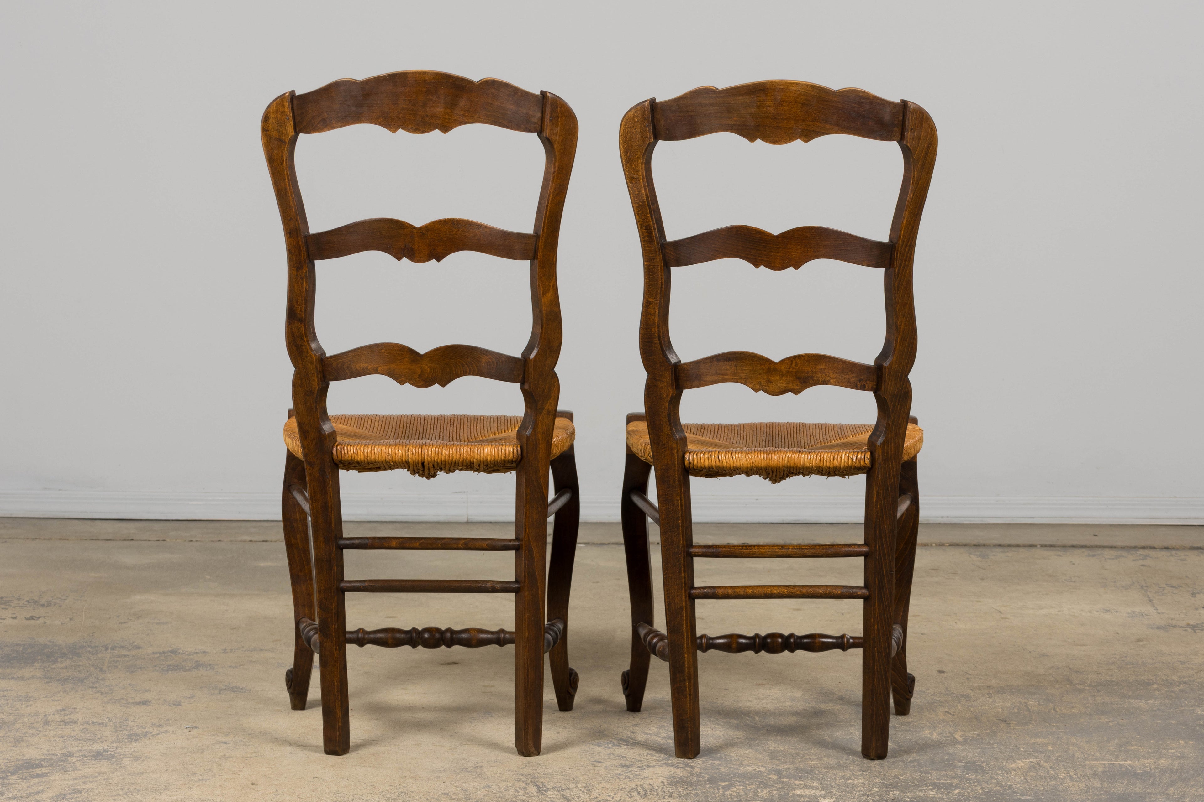 French Louis XV Style Provincial Maple Side Chairs W/ Rush Seats - A Pair